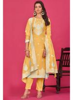 Pure Organza Yellow Casual Wear Jacquard Work Straight Suit